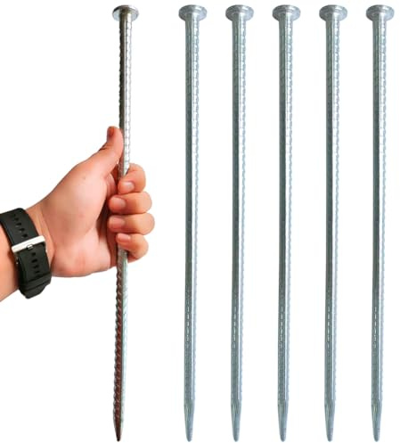 FOMMEN Rebar Stakes 16 Inch Metal Spikes for Asphalt 1/2 Inch Diameter-6 Pack Ground Stakes Heavy Duty for Speed Bump, Wheel Stop-Rebar Support Estacas de Metal-Ground Anchors -Tent Stakes