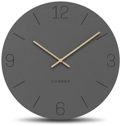 Cander Berlin MNU 2640 D XXL Wanduhr 40 lautlos cm ohne Tickgeräusche analog modern Vintage grau Holz-Zeiger Wohnzimmer groß