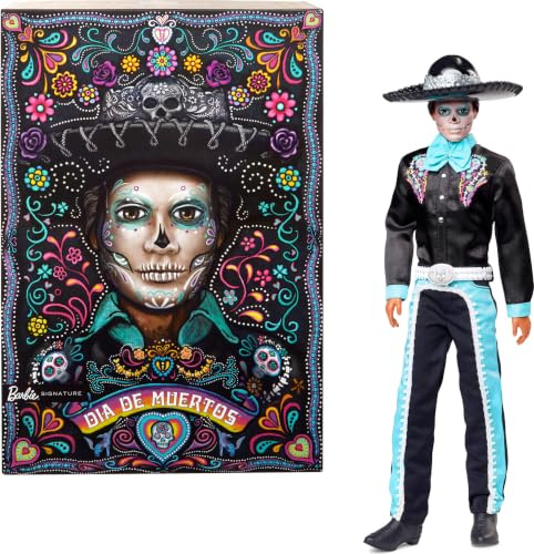 Barbie Signature Puppe, 2024 Día De Muertos Ken Sammelfigur im schwarzen Anzug mit himmelblauen Akzenten, Hut- und Gürtelzubehör, HRM73, [Mehrfarbig]