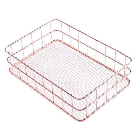 Zerodeko Golden Iron Storage Basket Metal Mesh Desktop Organizer with Handles for Kitchen and Office Desk Use Large Size Fruit and Snacks Holder Tray for Organizing Essentials