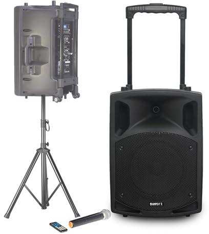 Enceinte Active Sono DJ BOOST150VHF-BT Portable Autonome - 800W -1 5/38CM avec USB-MP3, REC, VOX, Bluetooth, 1 Micro VHF, Pied
