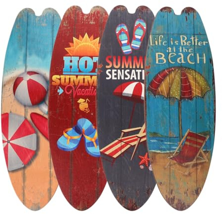 Operitacx 4 Stück Surfbrett Holz Deko Set Maritimes Wand- Und Türschild Strand Thema Sommer Holzschild Für Heim Bar Dekoration Küchenschrank Regal Ornament