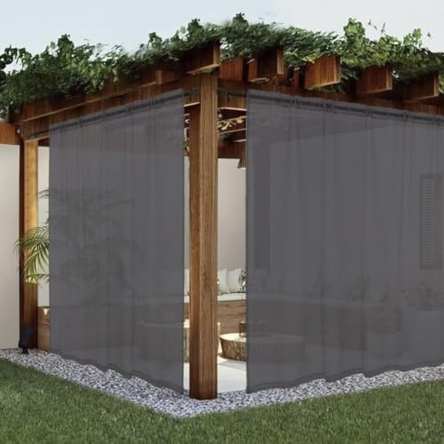 youleyar Sheer Outdoor Curtains for Patio Waterproof 2 Panels Linen Look Rod Pocket Indoor Grey Voile Curtain for Living Room, Bedroom, Porch, Pergola, Cabana, Gazebo(100x120 Inch, Dark Gray)