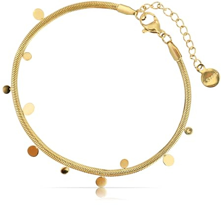 Made by Nami Fußkettchen Frauen Gold im Schlangendesign mit Anhängern 21 + 5 cm Geschenkideen Frauen oder Mädchen (Sonne)