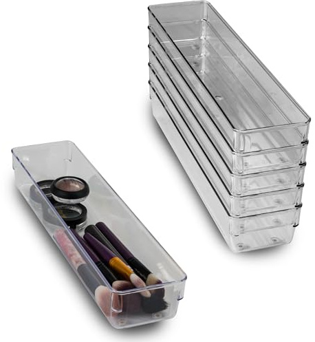 6x Schubladen Ordnungssystem 32x8cm klar transparent 5,5cm für Bad Büro Box