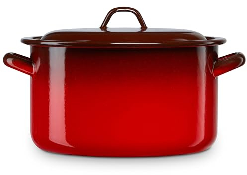 briebe Pentola dritta da cucina a induzione 22 cm, casseruola 5 L grande con coperchio in acciaio smaltato vetrificato, piano cottura, fuoco, gas, forno, Ignea vintage rosso