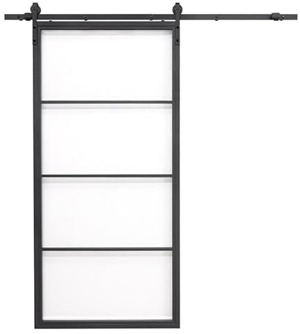 SEART Loft-Glasschiebetür VOBI mit OLD FREIM-Führung (transparentes Glas) komplettes Türmontage-Set mit schwarzer Schiene und Bodenführung 100x210 cm