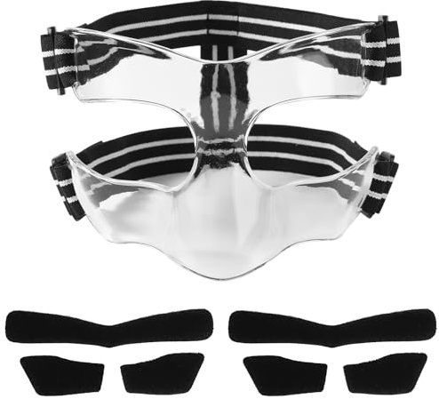 Nasenschutz für Gebrochene Nase, 15x9,5cm Weiß Schwarz Verstellbarer Gesichtsschutz mit Polstern Gesichtsmaske für Sporttraining Nasenschutz Basketball Fußball Baseball (Halbe Abdeckung)