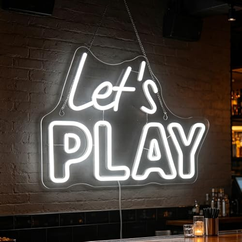 Let's Play Neonschild, dekorative LED-Schilder für Zuhause, Kinderspielzimmer, Spielzimmer, Hotal Bier, Pub, Bar, Party, Wandkunst, Dekorationen, Geburtstag, Weihnachten, Geschenke (weiß)