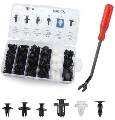 100 Pezzi Rivetti in Plastica per Auto con Remover,Sei Tipi Rivetti Plastica Auto per Auto SUV Camion,Accessori Auto Ricambi Auto per il Fissaggio del Paraurti Cappuccio Porta