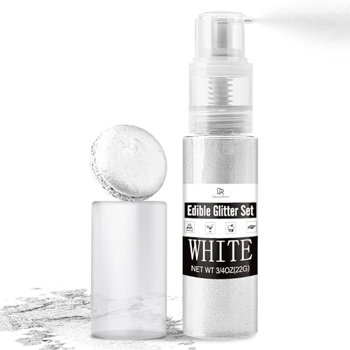 Weiß Essbarer Glitter Spray – 22g Essbarer Glitzerstaub & Lebensmittelfarbe Spray zum Dekorieren von Torten, Kuchen, Getränken, Süßigkeiten & Cocktails. Lebensmittelechter Glitzer in Pulverform