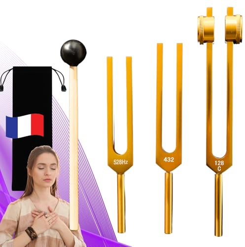 Professionelle therapeutische Stimmgabel, 128 Hz, 432 Hz, 528 Hz, 3 Stück, aus Aluminium, goldfarben