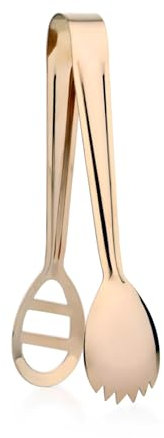 Queenza Salad Tongs for Serving, Stainless Stell Salad Serving Utensils and Servers, 8 Inch Chrome Salad Spoons for Serving in Set of 2 (Gold)