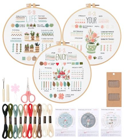 LEAZZLE Sticken Set Erwachsene - Blumenmuster Pflanzen Stickset für Anfänger - Kreuzstich-Set mit Farbfäden und Werkzeugen - Weihnachtspartygeschenk