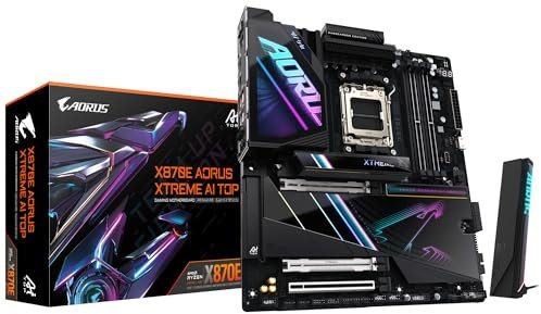 GIGABYTE X870E AORUS Xtreme AI TOP Mainboard - Unterstützt AMD Ryzen 9000er-Serie CPUs, 18+2+2 Phasen VRM, bis zu 8800 MHz DDR5 (OC), 1xPCIe 5.0 M.2 + 3xPCIe 4.0 M.2, WI-FI 7, 10 GbE LAN, USB 4