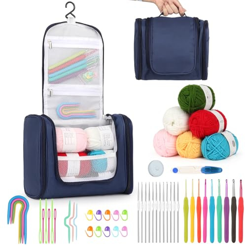 Reessy Crochet Kits for Beginners Adults, Complete Crochet Starter Kit with Soft Yarn, 0.6-6.0 mm Lace and Ergonomic Crochet Hooks, Storage Bag, Crochet Kits for Beginners Kids