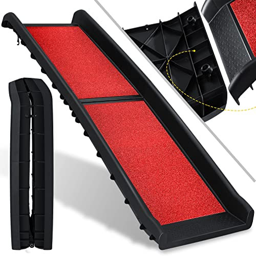 KESSER® Rampa per cani pieghevole per cani, rampa per bagagliaio auto, per animali domestici, portata fino a 90 kg, 156 x 40 cm, leggera, stabile, antiscivolo, scala per cani, colore: rosso