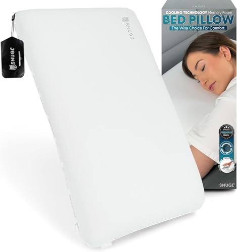 Oreiller rafraîchissant SNUGL en mousse mémoire – Ergonomique et orthopédique pour dormeurs latéraux, soulage cou, dos, épaules. Housse hypoallergénique lavable, soutien ferme cervical (Moyen - Blanc)