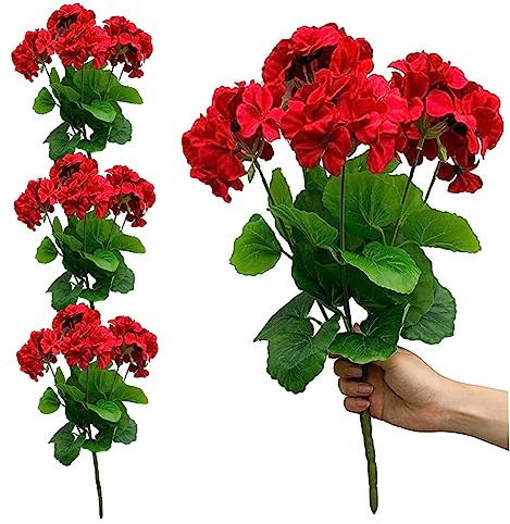 Pastoralist Artificial Geraniums, 4pcs 14inch Artificial Geranium Branches, UV Resistant Fake Geranium Flower Bouquet for Wedding Party Table Decorations