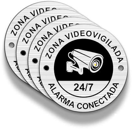 FloraVigo Panel de cámara, 4 etiquetas de alarma de casa, Ø 85 mm, panel de alarma de seguridad, interior/exterior, panel de aluminio, placa de alarma con pegatinas (ZONE VIDEOVIGILADA)