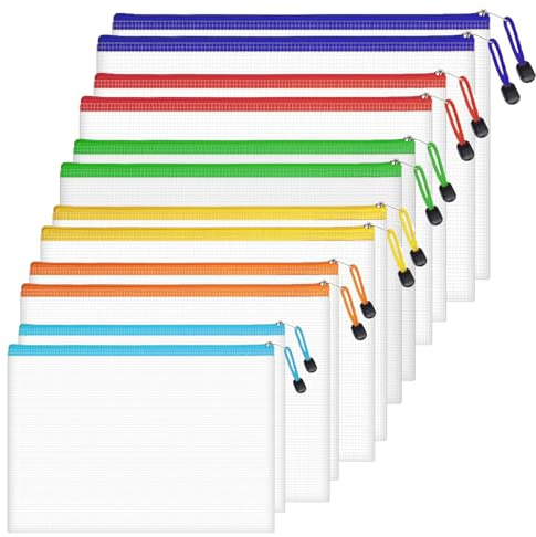 ATB-Foger 12 Pcs Mesh Plastic Zip Bag Dokumententaschen mit Reißverschluss Kunststoff Mesh Datei Taschen für Schule, Zuhause, Büro, Reisen, Kosmetika 6 Größen