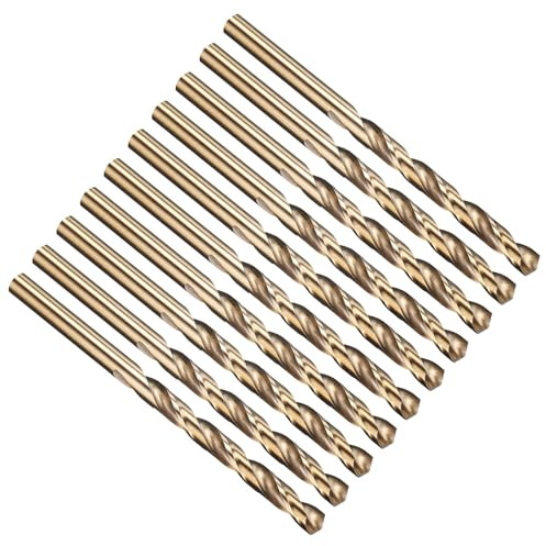 PATIKIL Brocas de 6.8mm, Vástago Recto Jobber M35 Cobalto 5% Acero de Alta Velocidad 135°, Acabado Dorado para Acero Inoxidable Metal Duro - Paquete de 10