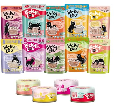 Lucky Lou Extrafood Mix-Paket 36 x 70g Katzenfutter nass - hochwertiges Katzenfutter mit viel Protein - Nassfutter getreidefrei & ohne Zucker für Katzen