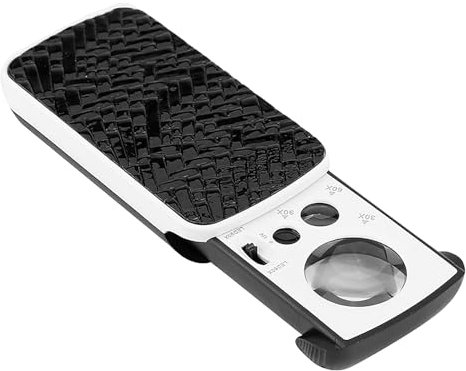 ASIRYVA 1 Pcs Jewellers Loupe Magnifier - 30x, 60x, 90x with UV Black Light & LED Light, Pocket Magnifying Glass for Coins, Diamonds, Gems, Jewelry, Stamps, and More (Black)