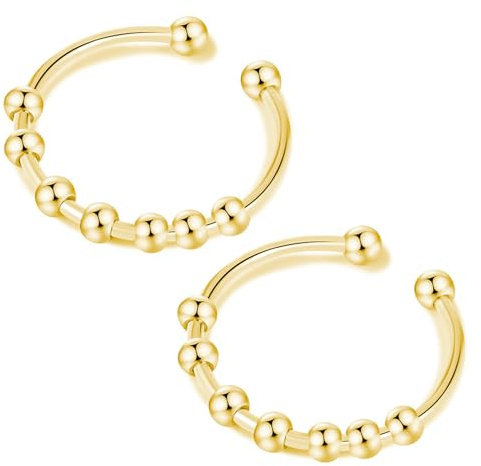 QZKJQDD Bague Anxiété en Argent, Anti-Stress, Bague Nuance Anxiété, Acier Inoxydable Anti-Anxiété, Bague de Stress, pour Attaques de Panique, Bague du Pouce, Bague d'Humeur, pour Femmes (2 Pièces), 50