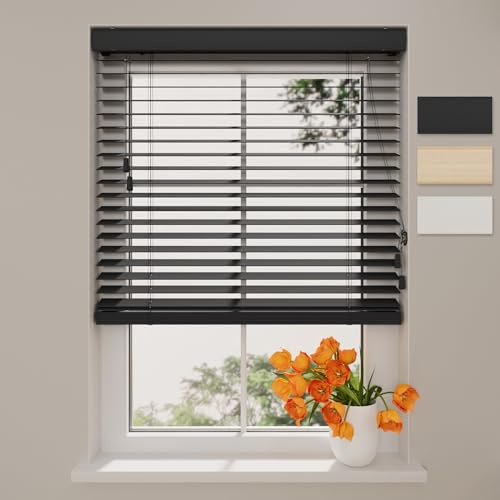 DTCH® Holzjalousie innen, schwarz, 60 x 175 cm | 50mm Lamellen, nachhaltiges Holz, Sicht- und Sonnenschutz, Lichtregulierung, Breiten bis 250 cm, kindersicher
