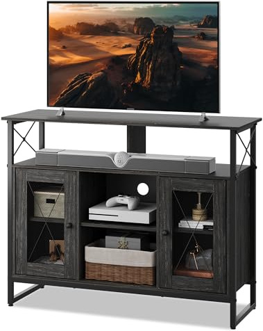 WLIVE TV Stand Cabinet for 43 Inch TVs, TV Unit 77cm Tall with 2 Doors | Wooden Sideboard, Buffet Table,5 Different Height for Adjustable Shelves, for Living Room,Dining Room,Black 96x32x77cm
