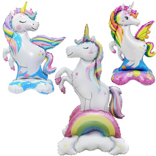 MEZHEN Folienballon Stehend Einhorn Luftballons Regenbogen Unicorn Ballon Einhörner Helium Ballon Kindergeburtstag Deko Geburtstag Babyshower Einhornballon 3 Stück