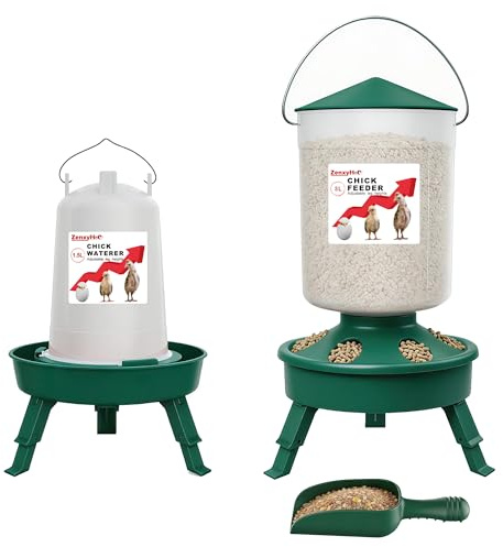 ZenxyHoC 2-in-1 Küken Futterautomat 3L & Tränke 1,5L Set Grün | Mit Schaufel, Top-Füll-Design, 3 verschiedene Höhenverstellungen, Aufhängehaken & Anti-Ertrinkungs-Schutz, BPA-freiem Plastik