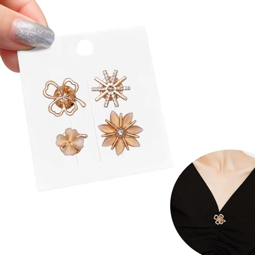 VOSSOT 4 stycken broscher för kläder urringning förminskning damer brosch guld klänningar klämma bogseringsnål för brudklänning knappar anti-exponering fixerade broscher stift stift för halsduk kappa