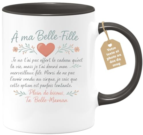 quotedazur Café-Croissant - Mug Personnalisé À Ma Belle-Fille, Un Cadeau, Merci D'Aimer Mon Fils. Bisous, Ta Belle-Maman De Tasse Pour Noël Chère - Noir/Céramique