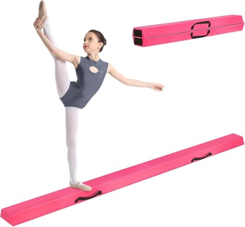 BREEZENEST 7FT 2.1M Folding Gymnastics Balance Beam — Kids & Beginner to Pro Gymnastics Equipment, High-Density EVA Foam, Non-Slip Microsuede Surface, Portable Home Training Balance Beam (Pink)