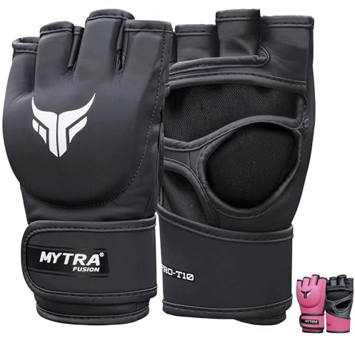 Mytra Fusion Guanti MMA guanti fit boxe donna per Kickboxing Muay Thai Training Cage Fighting e arti marziali miste MMA Guanti (Black, S)