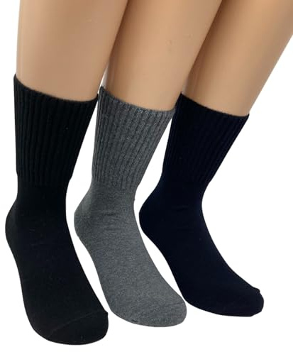 Easy8 - 39-42 Assortite Nero Grigio Blu, 6 Paia Calze Sanitarie Corte in Cotone Senza Elastico Uomo, Calzini per Diabetici Senza Cuciture, Calze per Gambe Gonfie, per la Circolazione, Piedi Gonfi