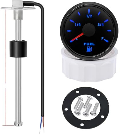AYJYZHIAG Misuratore di Livello Carburante 0-190ohm con retroilluminazione a 7 Colori Calibro for Auto Impermeabile 100mm-550mm Indicatore Olio Serbatoio 12/24V(with 400MM Sensor)