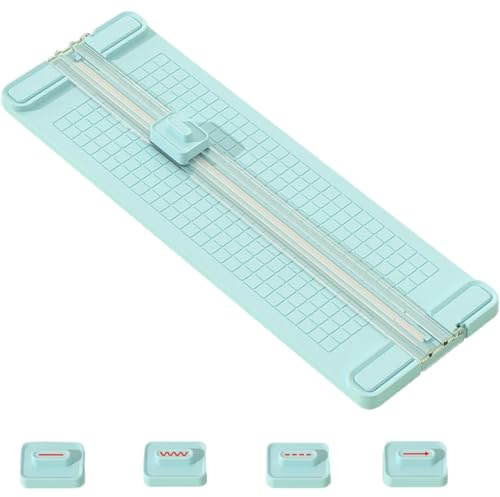 Guillotine Paper Cutter A4, 4-in-1 Paper Guillotine A4 Decorative Knife Head Papers Cutter Croppable Photographs, Suitable for Scrapbooks, Labels, Cards, and Craft Paper, Blue