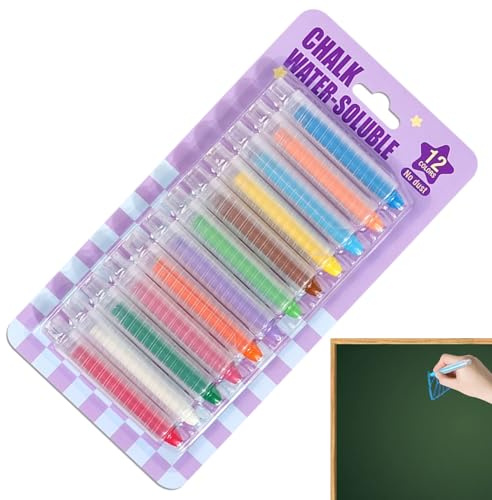 Gesso per lavagna, 12 colori lavabili, gessetti scolastici con supporti protettivi, per ragazzi e ragazze, per esterni, sala giochi, aula scolastica, lavagna bianca