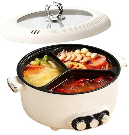 Elektrischer Hot Pot, 5,3L, 1600W, antihaftbeschichtet, 3 Stufen | Für Fondue und Gemüse; schnelles Aufheizen; für 3-6 Personen.
