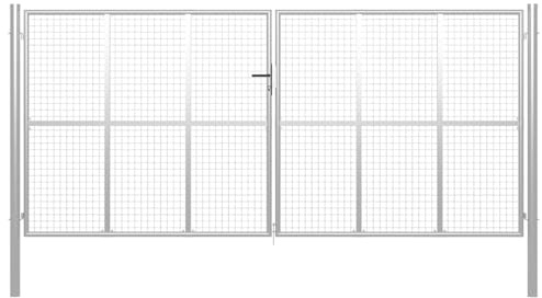 Galvanised Steel Garden Gate 400x175 cm, Durable Metal Driveway Entrance with Bolt Hinge Lock, Secure Chain Link Fence Barrier for Outdoor Farm Patio
