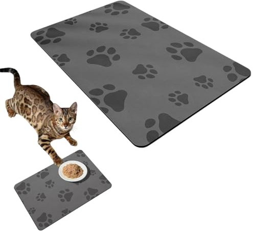 POHOVE Napfunterlage Katzen 50×30cm, wasserdichte und rutschfeste Silikon Fressnapf Unterlage, Katzennapf Fressnapf Futtermatte Katzenfutter Futternapf Matte (Grau)