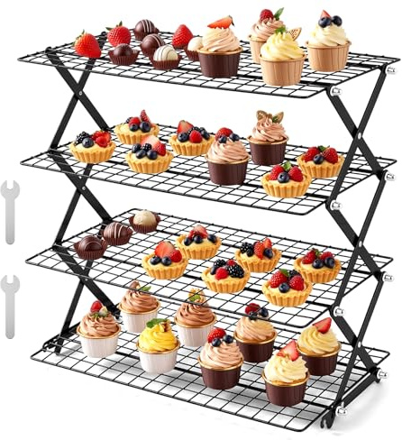 4-Tier Collapsible Cooling Rack, Stainless Steel Oven Rack with Fine Mesh Wire, Folds Flat for Easy Storage, Heavy Duty Baking Rack for Cookies, Cakes, Roasting & Grilling, Dishwasher Safe
