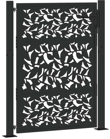 Emmtore Puerta de jardín negra 100x125 cm diseño de hojas de acero