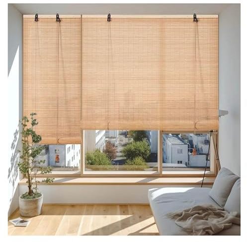 MXL&LJB Outdoor Roller Blinds Shade for Gazebo Door Balcony Natural Bamboo 55-145cm Wide Roman Shades for Windows Sunscreen/Breathable for Patio(0.65x1m)