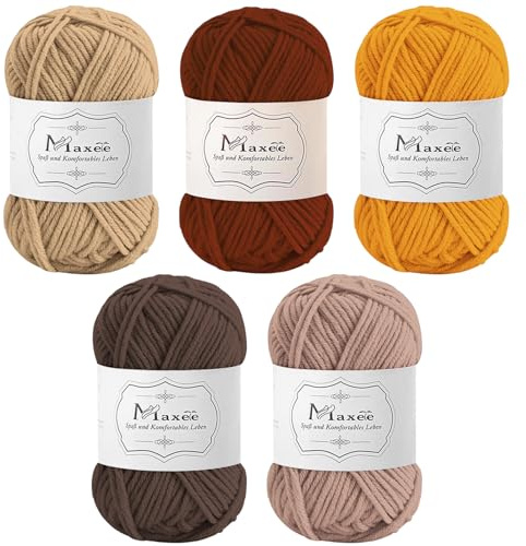 Maxee Häkelgarn 250g (50g*5 Farbe), Acryl Wolle Zum Stricken, Garn zum Häkeln und Stricken, Hand Knitting Yarn Set, Handstrickgarn Baumwollgarn für Häkeln, Wolle zum Stricken und Kunsthandwerk #15