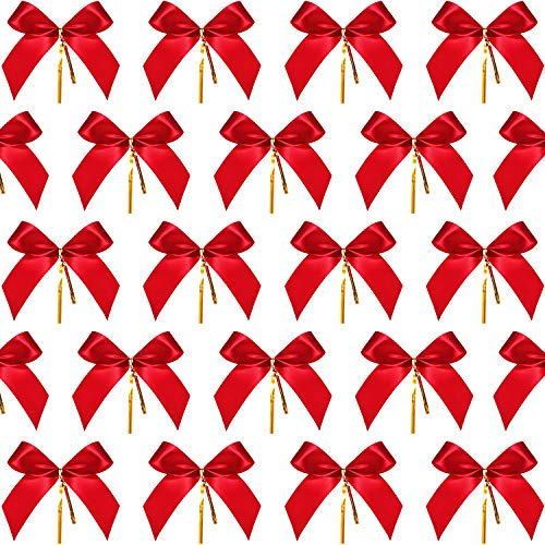 Sumind 48 Arcos de Navidad con Lazo Rojo para árbol de Navidad, decoración (3 x 2,94 Pulgadas)