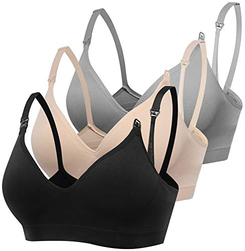 Derssity Women's Wireless Nursing Bra Plus Size Soft Maternity Bra for Breastfeeding, Black/Beige/Grey, L--Fits for 36CD 38ABC